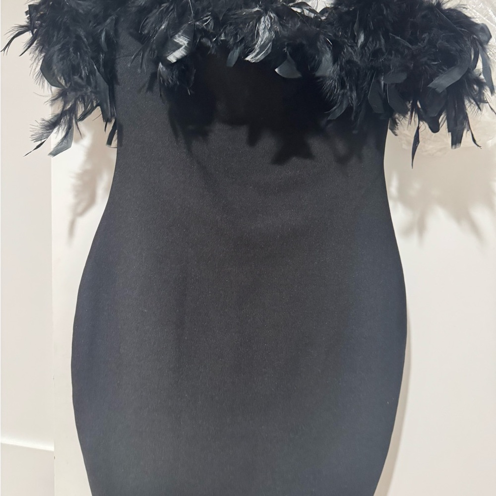 Black Feather Trim Dress - Picture 9 of 10